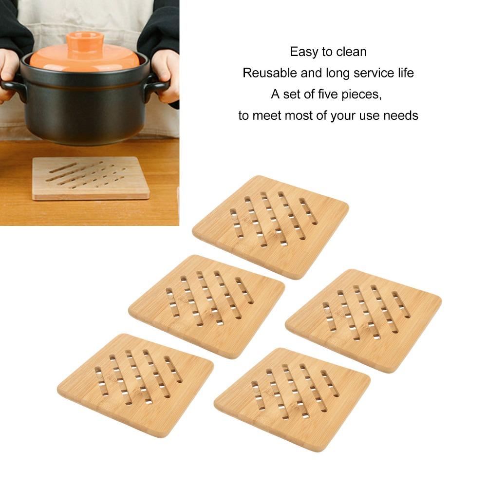 5 Pcs Heat Proof Bamboo Trivet Portable Heat Resistant Mat Durable Kitchen Hot Pads  Hot Dishes