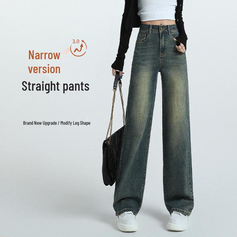 

Women s Cement Gray High-Waisted Wide-Leg Jeans - Loose Fit, Plus Size, Slimming for Pear-Shaped Bodies, Straight Leg, Spring/Autumn Style S