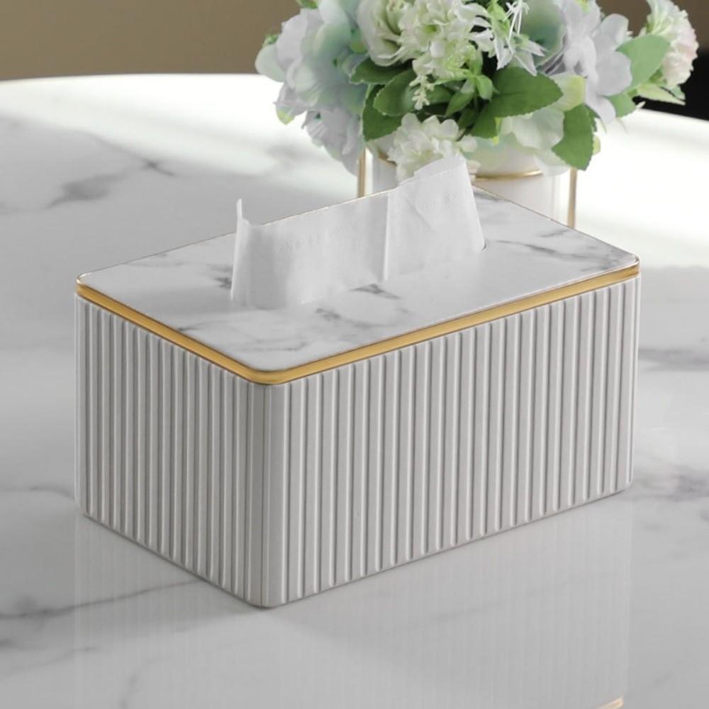 Vertical Pattern Leather Tissue Box Light Luxury Ornament Napkin Holder High-end European Style Paper Storage Container Hotel
