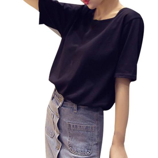 Kadın Düz Renk Kısa Kollu O Yaka Arkası Açık Arkası Delikli Askılı Tişört Bluz