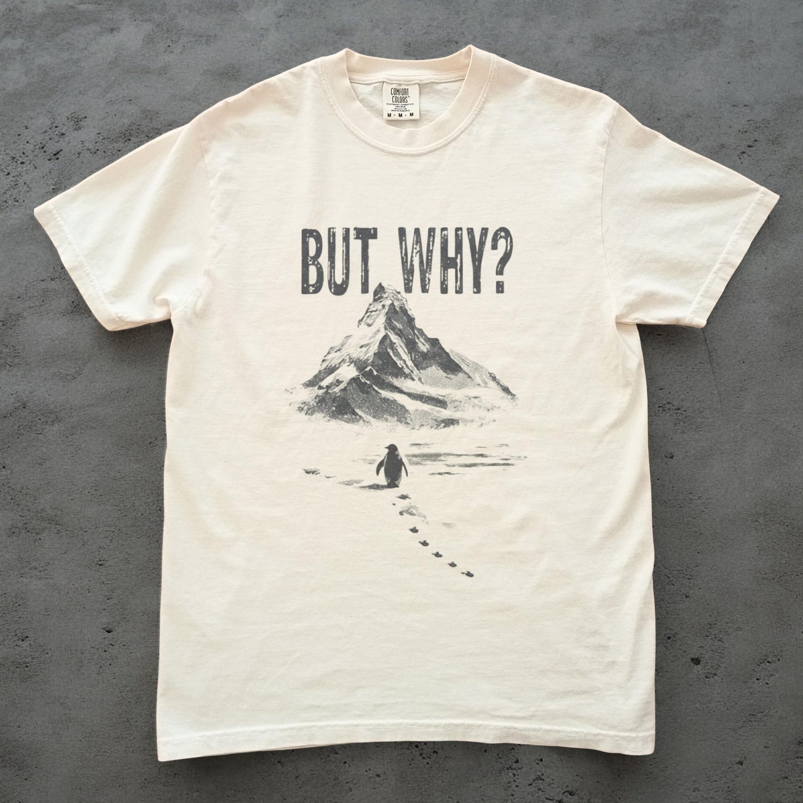 But Why Penguin Shirt, Funny Penguin Meme Tee, Unisex Comfort Colors, Existential Penguin T shirt, Dark Humor Shirt, Minimalist Mountain Tee S