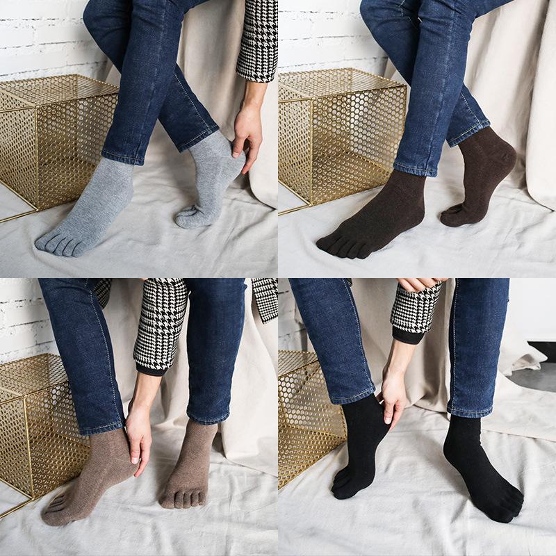 3 Pairs Man Wool Socks with Toes Autumn Winter Thermal Thick Socks Solid Color Wool Soft Warm 5 Finger Socks Casual Male Gift
