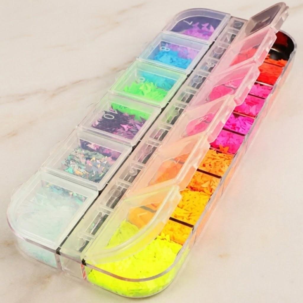 

12 Color Butterfly Sequins for Nail Art Fluorescent Big Butterfly Accessories Spring Summer Nail Decorations Craft Glue