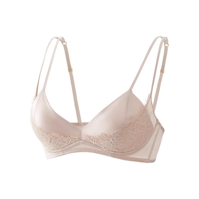 French Satin & Lace Push-Up Bra - Minimizer for Large Busts, Double Strap, Comfortable & Sexy Summer Wear