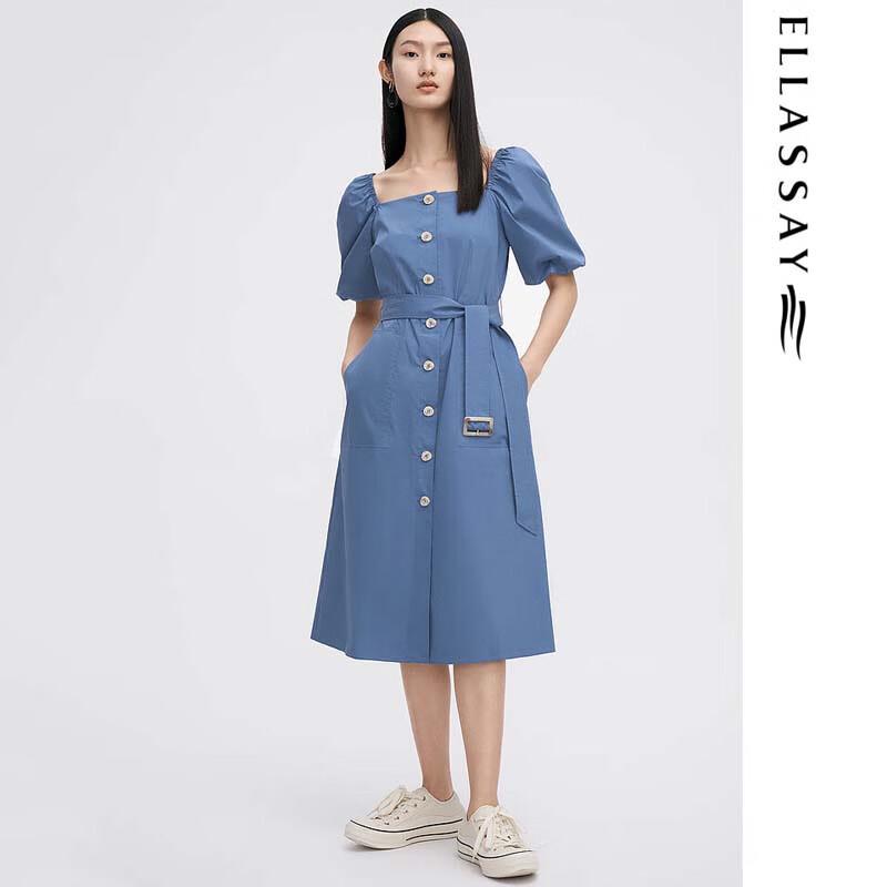 ELLASSAY Women's French Square Neck Cotton-Blend Midi Dress
