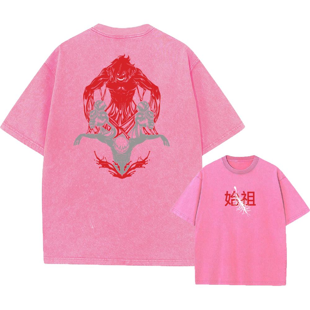 Anime Attack On Titan Acid T Shirts Casual Vintage Washed Shingeki No Kyojin Tee Short Sleeve Manga Gothic Tops Summer