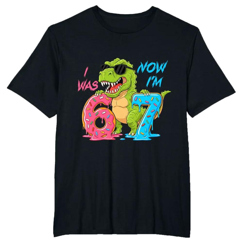 Ich war 6, jetzt bin ich 7 Geburtstag Heiß verkaufendes Bedrucktes Kinder Kurzarm Freizeit Rundhals Oberteil Sommer Polyester Stoff T-Shirt