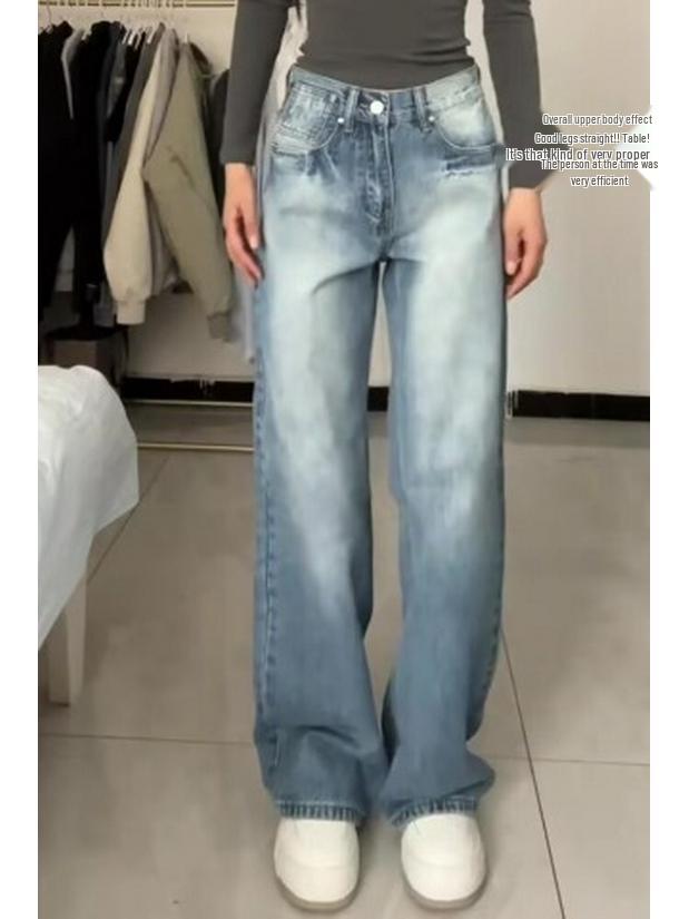 Damen Retro High-Waist Hellblaue Straight-Leg Jeans - Locker, Figurschmeichelnd und Trendig für Frühling/Sommer.