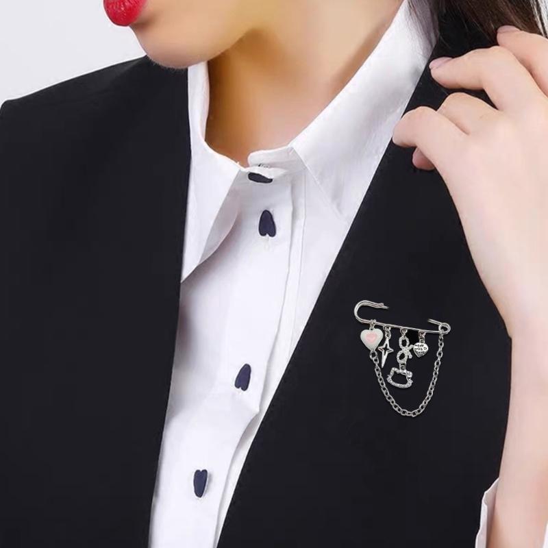 Sweet Pin Clothing Jewelry Sweater Shawl Clip Decorative Chain Pin Alloy Material Clasp Pin Lapel Pin for Daily Party