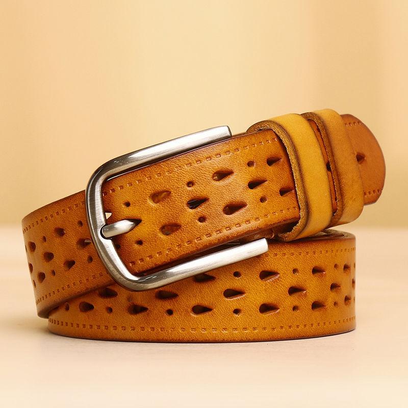 Belt Women'S Leather Premium No Punching Hollow High-End Decorative Belt First Layer Cowhide Pants Personalized Skirt