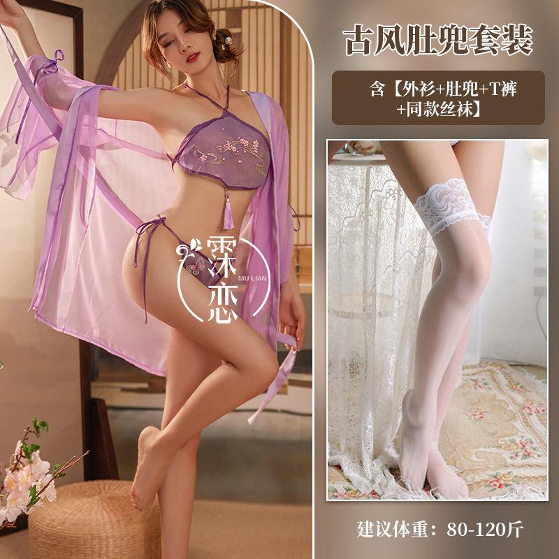 Erotic Underwear Elegant Antique Embroidery Belly Pocket Erotic Transparent Free Exotic Dancer Flirting Uniform Set