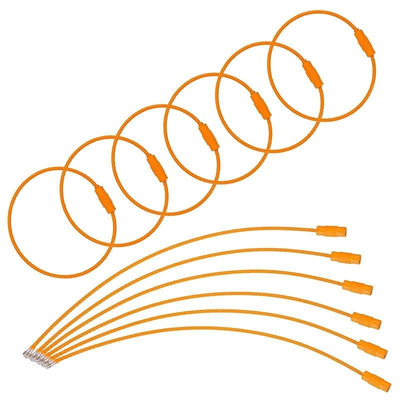

[uxcell] 100pcs wire keychain cables 6 coated stainless steel luggage tag loop 2mm diameter metal wire cable key ring loop orange