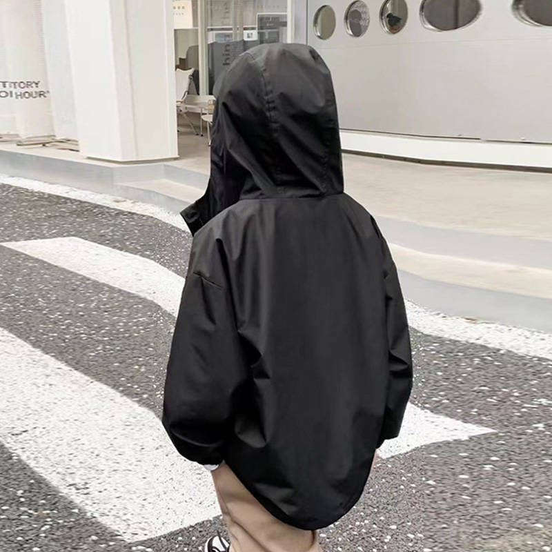 Boys Spring Hooded Jackets Windbreaker Teenager Autumn Solid Casual Trench Coat