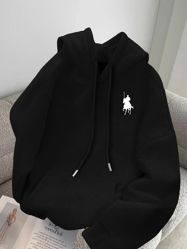2025 Autumn Men's Hooded Sweatshirt with Knight Pattern Print Retro and Simple Design Made of Environmentally Friendly Material