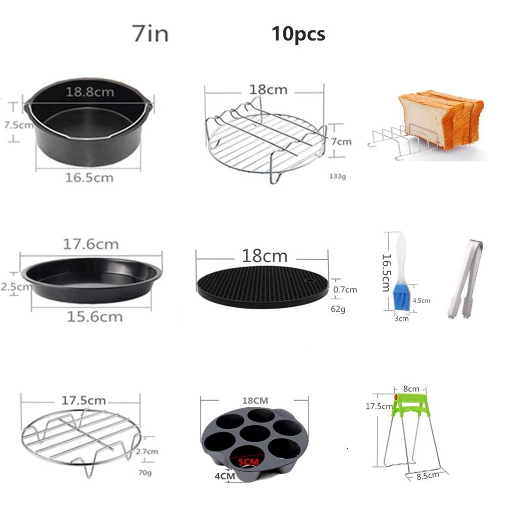 Air Fryer Accessories Set Fit All Airfryer with Cake Basket Pizza Pan Stainless Steel Skewer Rack Oil Brush Kitchen Accessories