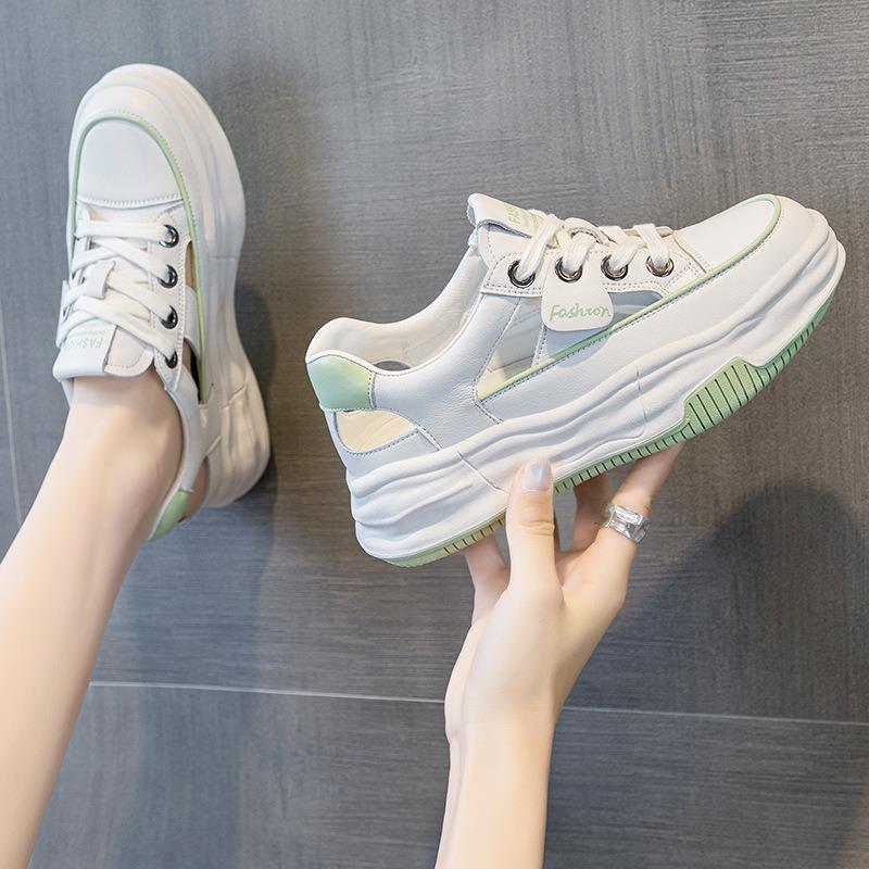 Genuine Leather White Shoes Sports Casual Shoes Thick Bottom Sandals