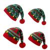 Red Green Patchwork Color Knitted Wool Cap Warm Christmas Knitting Hat  Festive Decoration