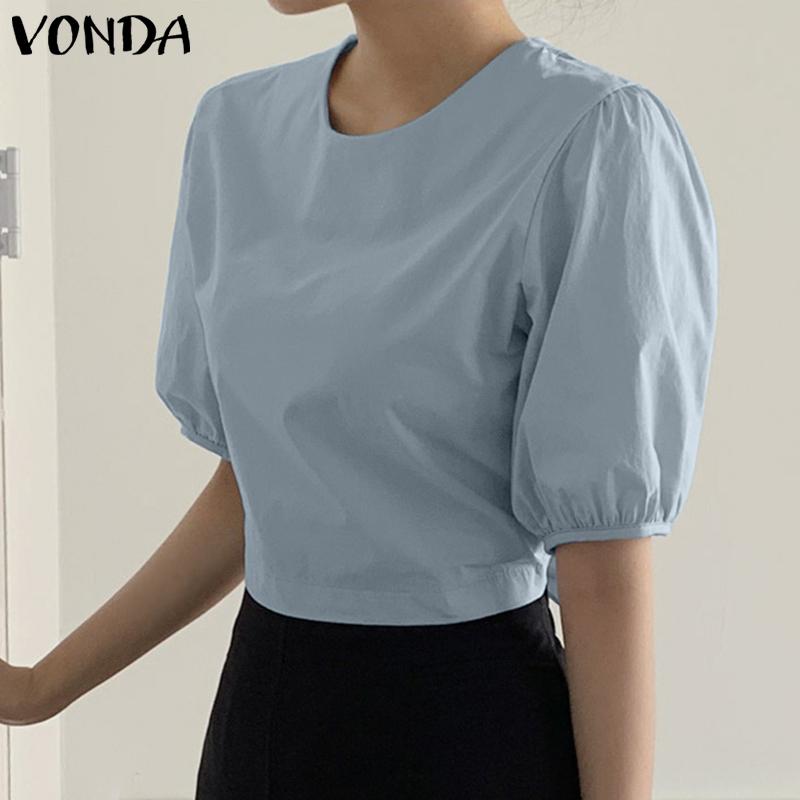 

VONDA женская летняя круглая шея пышная с коротким рукавом и коротким рукавом сзади с галстуком однотонная свободная блузка 4XL розовый