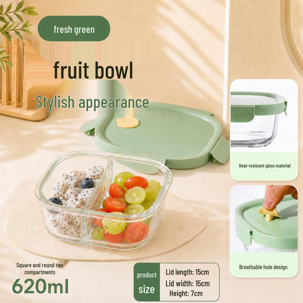 Microwaveable Glass Lunch Box for Office Workers - Double Compartment to Prevent Flavor Mixing