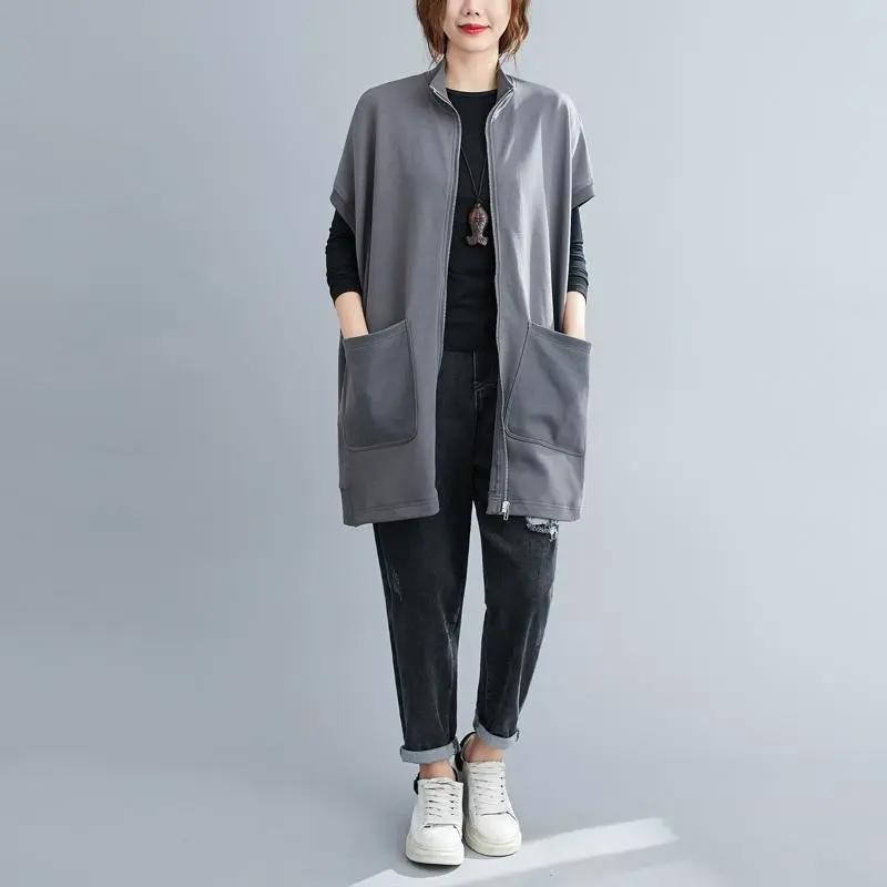 Chaleco para Mujer Algodón Oversize Otoño Color Sólido Cremallera Acolchado Casual Cuello en V Sin Mangas Tops Chaqueta