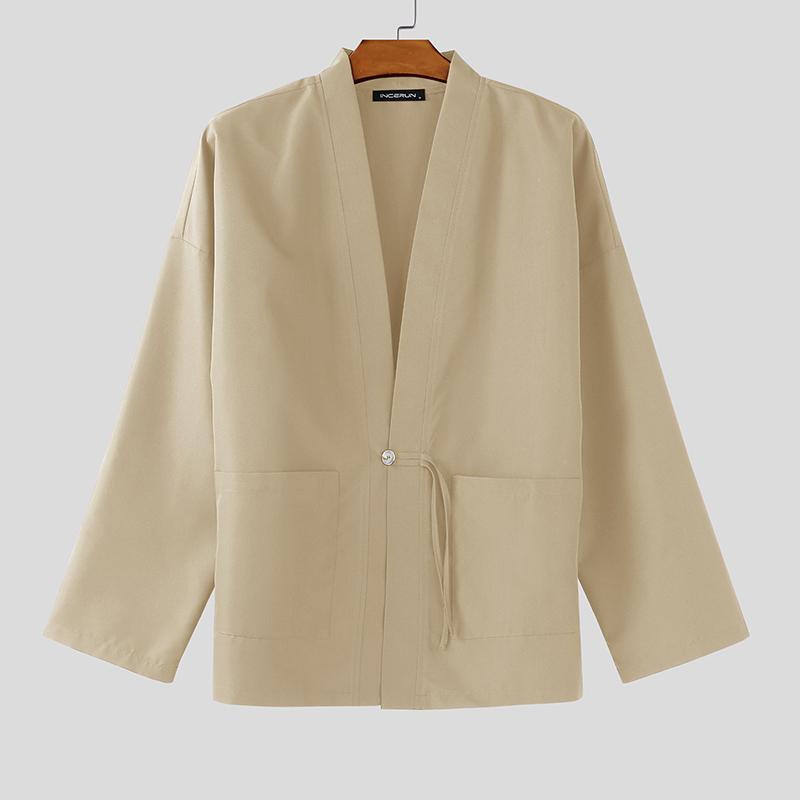 

INCERUN Men Casual Loose One Button Cardigan Thin Kimono Tops 5XL абрикосовый