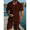 Men's Brown Geometric Print Short-sleeve Shirt and Pants Set, Suitable for Wearing On a Beach Vacation