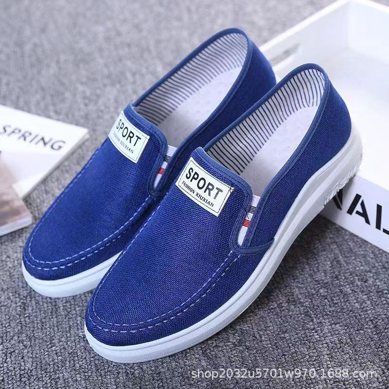 Driving Men's Cloth Shoes, New Denim Canvas Shoes, Lazy One-pedal Shoes, Light, Breathable, Non-slip and Wear-resistant Student Shoes