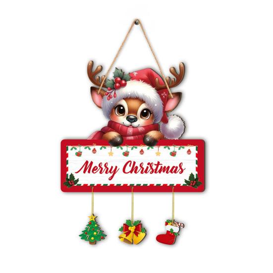 Decorative Elk Wooden Sign Christmas Winter Hanging Sign, Snowman Plaque, Festive Party Supplies Door for Holiday Home Decor Wall
