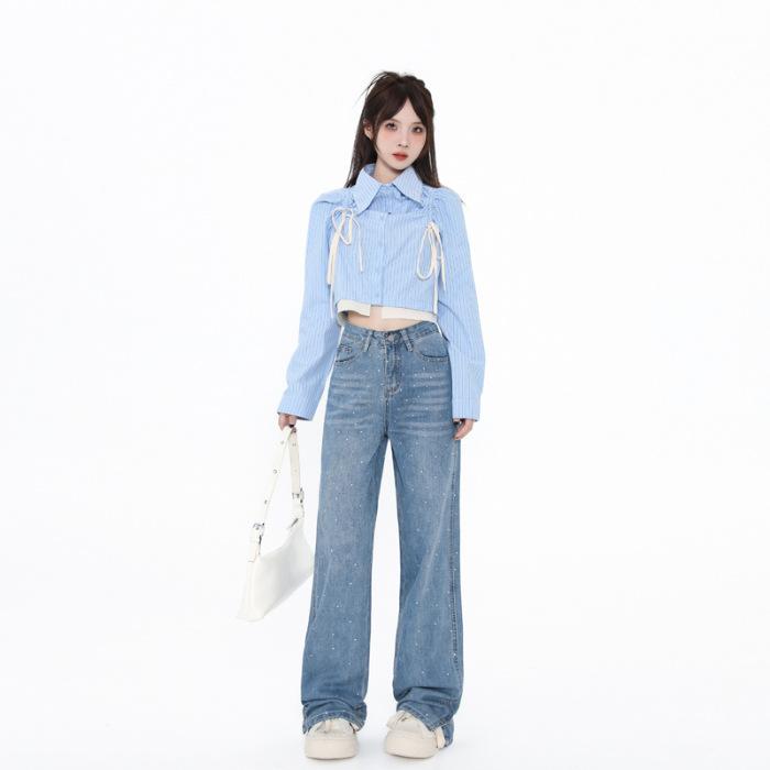 

Women s s Slit Casual Wear High Waist Design Relaxed Fit Wide-leg Bottoms for Women s Spring Floor Wide-leg Jeans for Women s Spring B Practical Use XS
