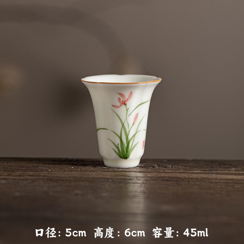 Honey Yellow Underglaze Hand Painted Aroma Cup Ceramic Sniffer Cup for Gongfu Tea Tasting Floral Design Chinese Style