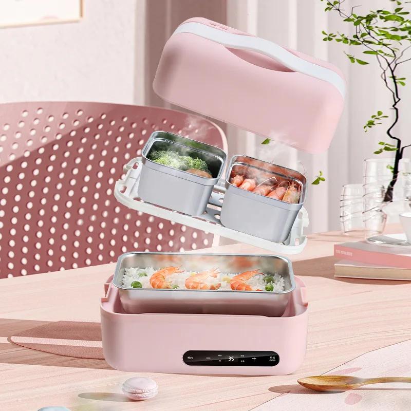 Cutie de prânz electrică portabilă cu încălzire, cu două etaje, auto-încălzire, aburire și compartimentare, cutie de prânz cu încălzire pentru angajații de birou