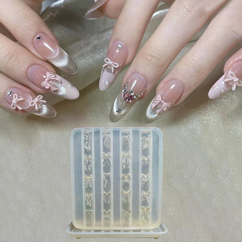 1Pcs Silicone Bow Ribbon 3D Nail Art Mold Nail Decorations Nail Stamp High Transparent Nail Charm DIY Manicure Mold