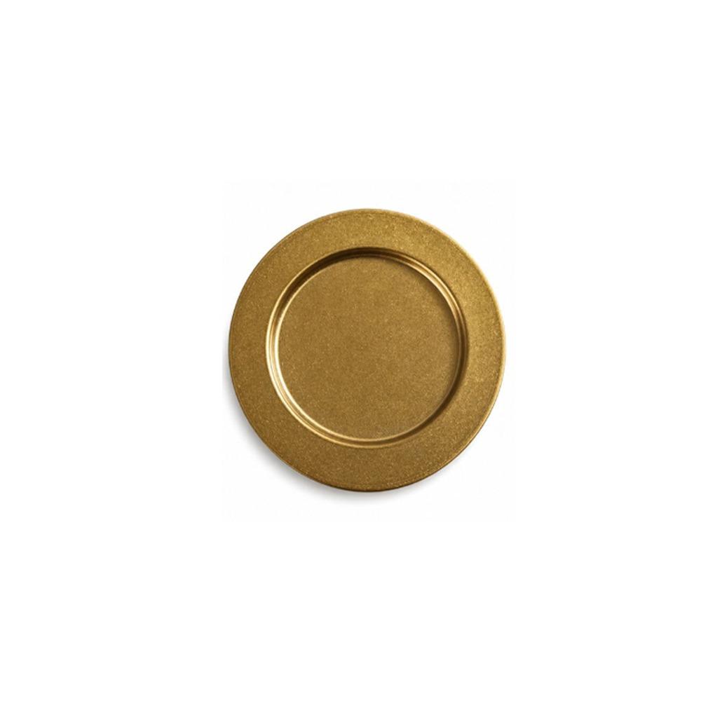 Stainless Steel Dinner Plate Round Dinner Plate Vintage Gold Stainless Steel Serving Plate Raised Rim Reusable Charger Plate