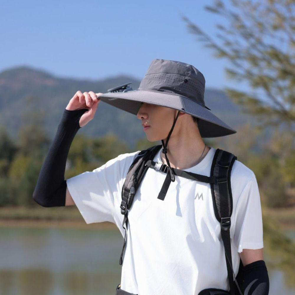 Fashion Wide Brim Solar Fan Hat Upf50+ Sun Protection Sun Hat Breathable Uv Resistant Sunshade Cap For Men Women