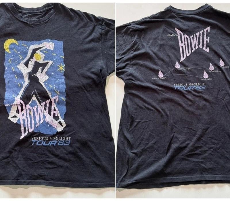 

David Bowie Serious Moonlight Tour 83 Black Graphic 2 sided T shirt Unisex T-Shirt XXL