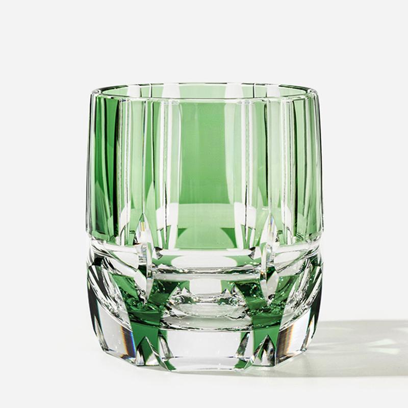 

Edo Kiriko Crystal Rock Glass, Hand Carving, Green Bamboo Liquor Wine Tumbler, Top Grade Whiskey Cup, Japan Style, Kagami Design 250ml