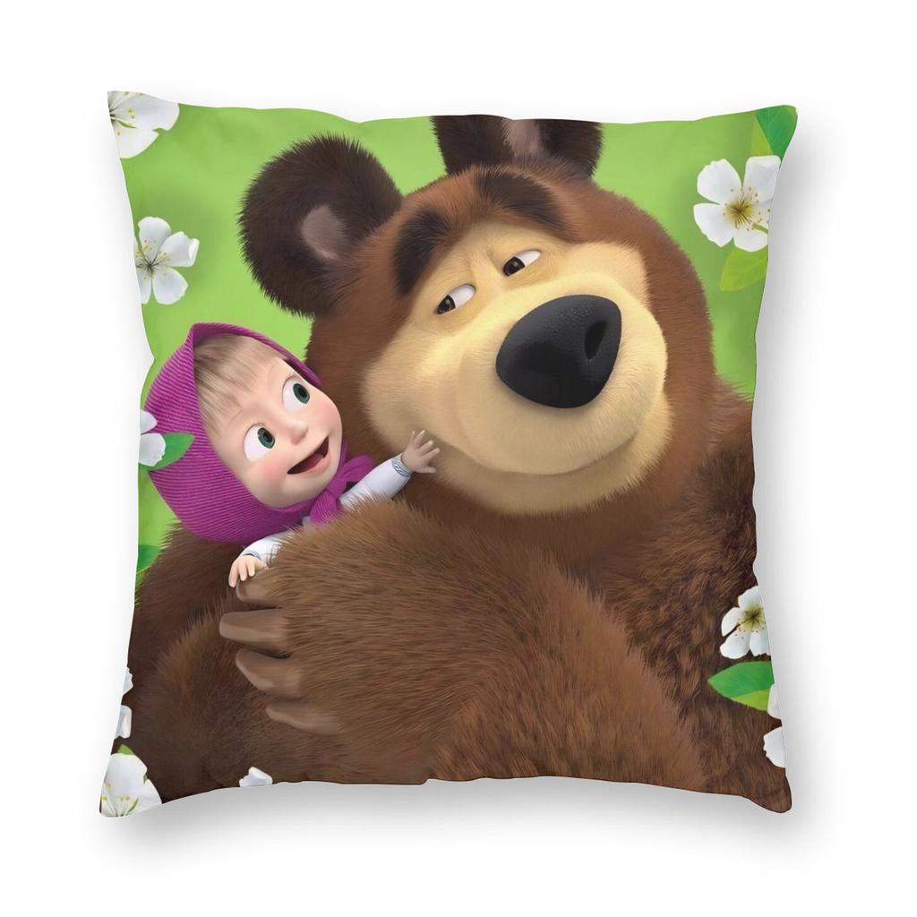 Cute Cartoon M-Masha And Bear Pillowcase Printing Polyester Cushion Cover Decor Throw Pillow Case Cover Home Square 40*40Cm
