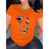 Large Casual T-shirt, Women's Colorful Figure Print Short Sleeved Round Neck T-shirt