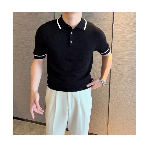 Summer New Fashionable Knitted Men's Polo Shirt, Chic Short Sleeve Slim Fit Casual Turn-Down Collar T-Shirt Trend