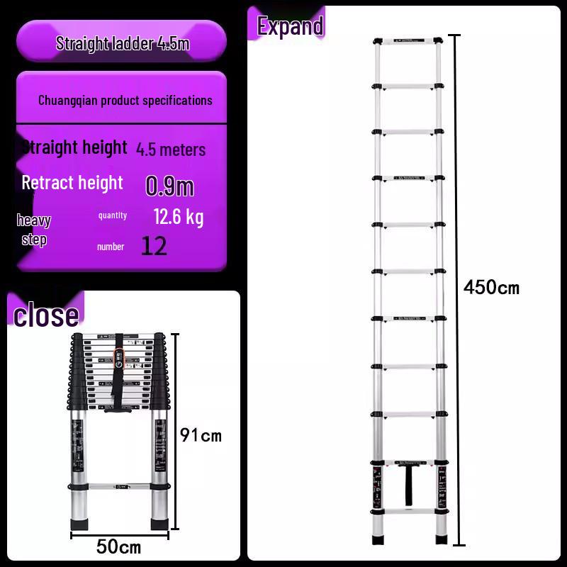 Aluminum Alloy Telescopic Folding Extension Ladder, Multifunctional A-Frame Design, Portable & Thickened for Engineering Use, Free Shipping