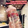 2 Liters Straw Plastic Water Bottle Large Portable Travel Bottle Sports Fitness Cup High Value Big Fat Cup Adult Universal