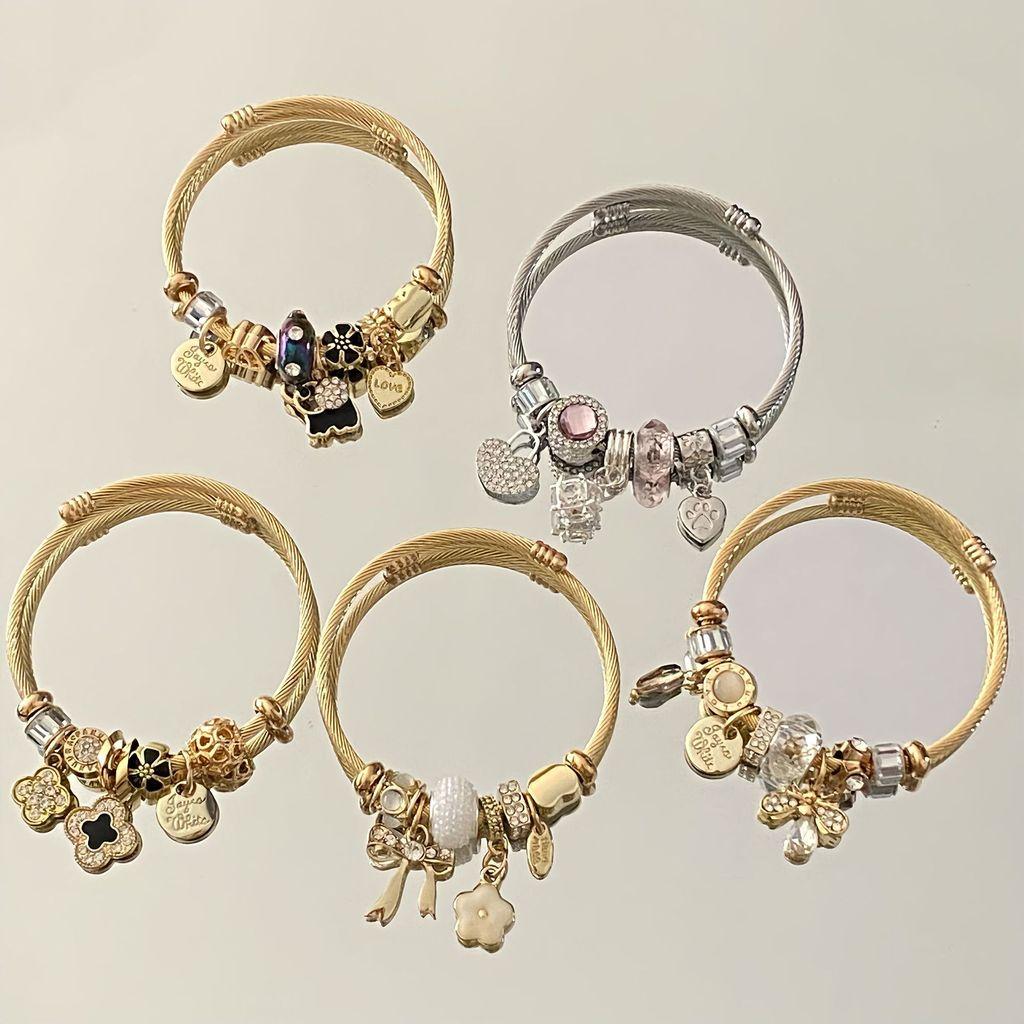 Stainless Steel Heart Shape Bracelet With Rhinestone Embellishments For Women And Men