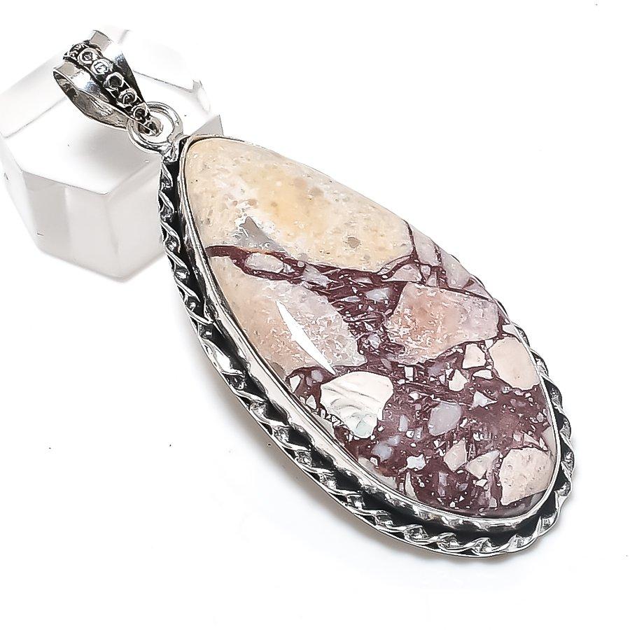 

Silver Leaf Jasper Gemstone 925 Sterling Silver Jewelry Pendant 2.60