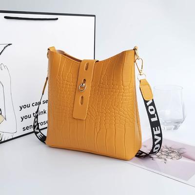 Krokodilleder Muster Eimer Schulter Crossbody Damen Tasche Vielseitig Trend Steinmuster Schnalle Nischen Tasche
