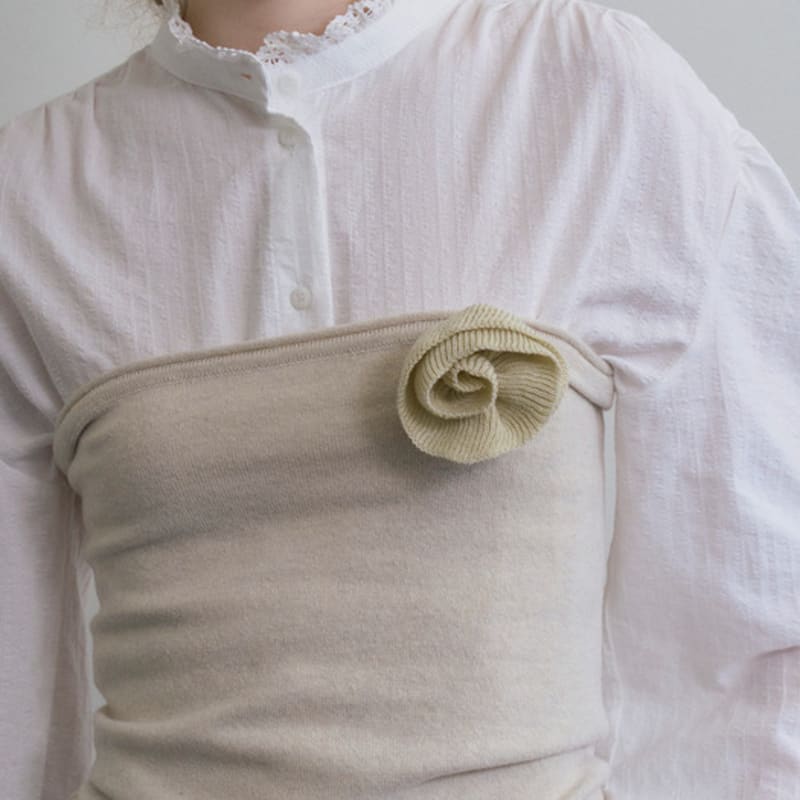 TINKNIT Knit Corsage Brooch_red ,beige