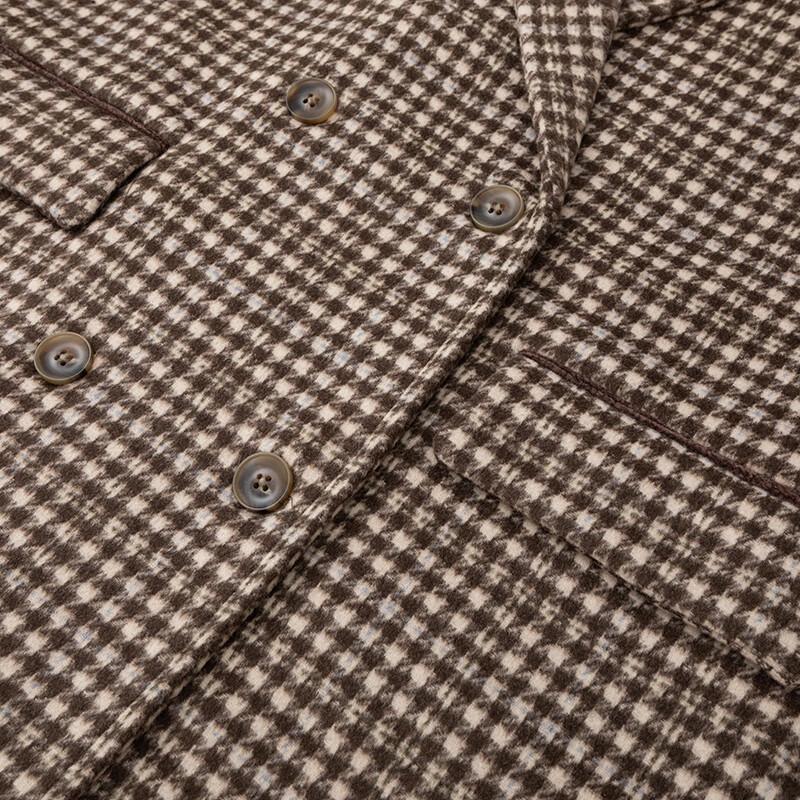 JOY SPEAKER Dámský vlněný kabát střední délky s retro kostkovaným vzorem