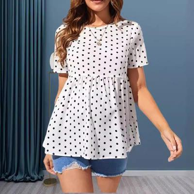 Polka Dot Short Sleeve Round Neck Maternity Top - Stylish & Comfortable