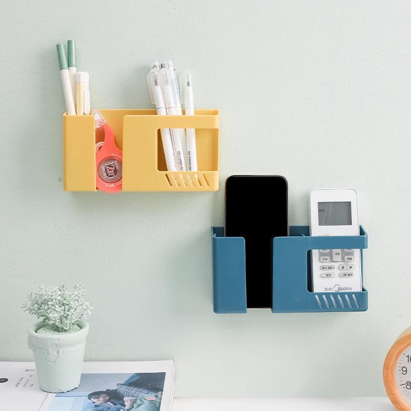 Wall-Mounted Dual-Grid Storage Box & Charging Stand for Phones and Remotes