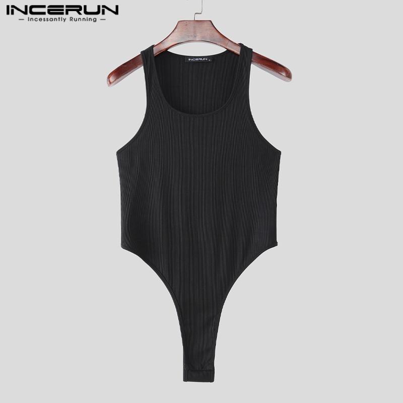 INCERUN Men Underwear U Neck Sleeveless Rib Fitted Leotard Jumpsuits