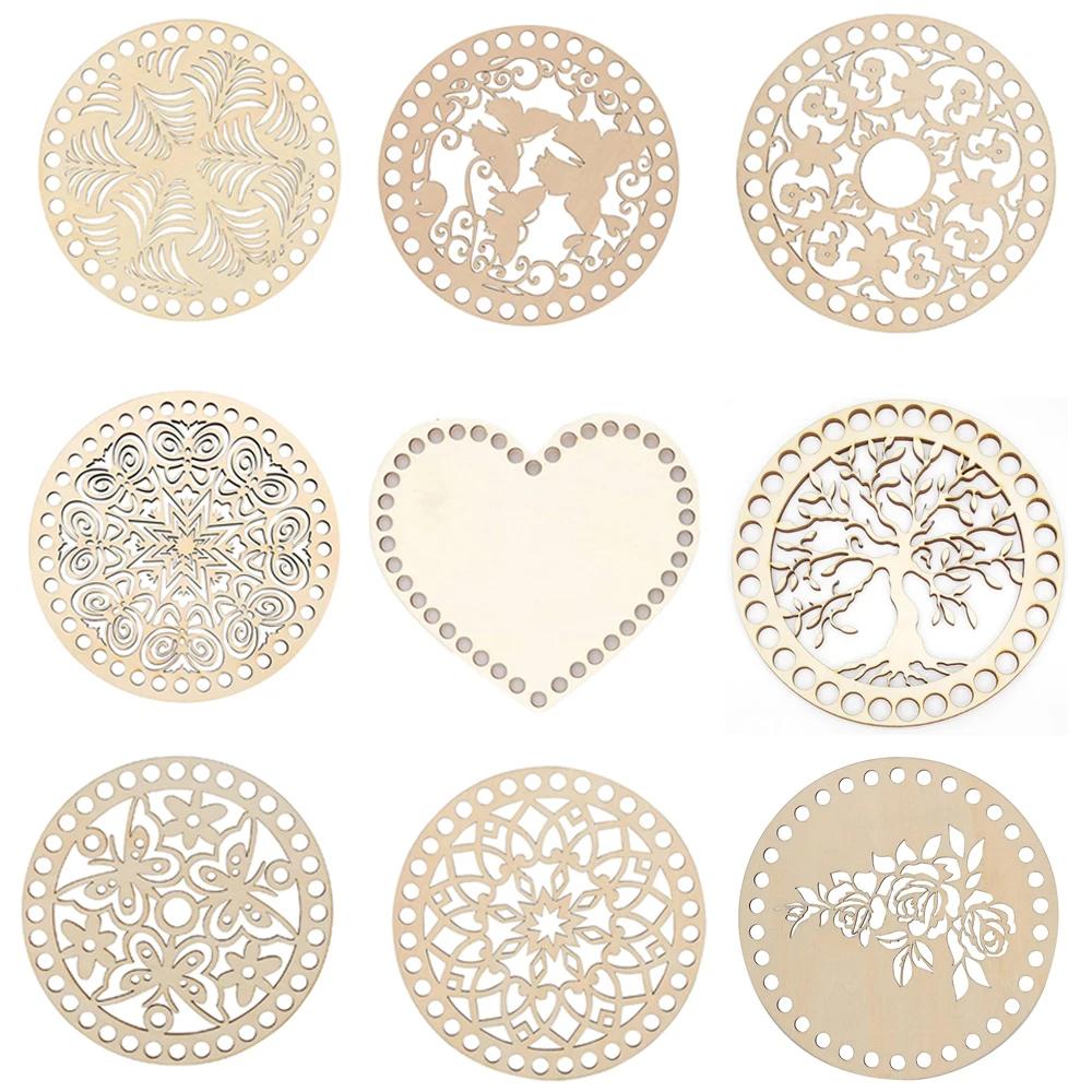 2 Stück Holz Kreativ Kreisförmig Hohlmuster Taschenboden DIY Holzwebprodukte Und Heimdekoration